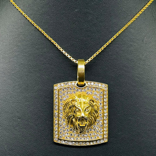Gold Lion Head Pendant Necklace – CZ Crystal Medallion