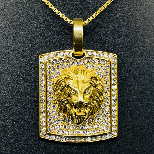 Gold Lion Head Pendant Necklace – CZ Crystal Medallion