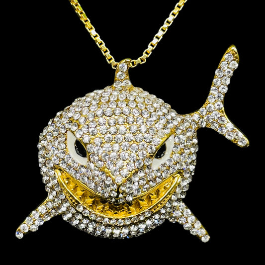 Iced Out Shark Pendant Necklace – Gold & CZ Statement Chain