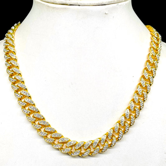 Iced Out Ghost Emoji Pendant with Gold Cuban Chain – Hip Hop Bling Necklace