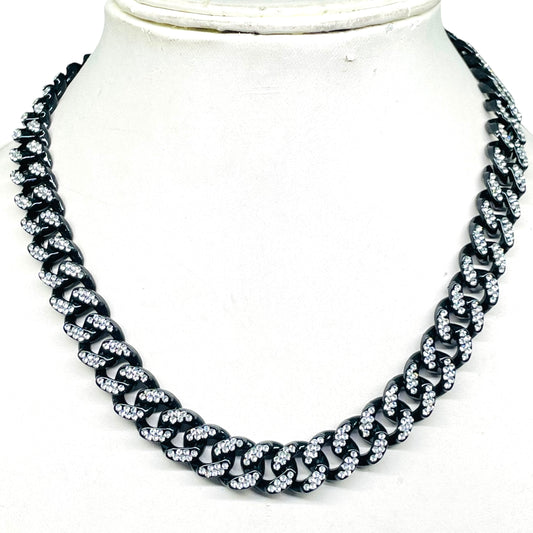 Iced Out Black Cuban Chain with Box Clasp – Hip Hop Statement Necklace