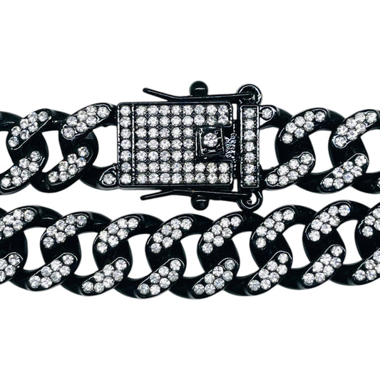 Iced Out Black Cuban Chain with Box Clasp – Hip Hop Statement Necklace