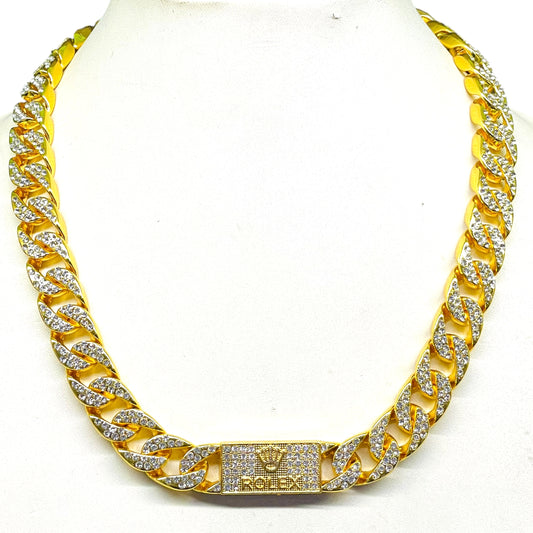 Luxury Gold Cuban Link Chain with Iced Rolex-Style Clasp