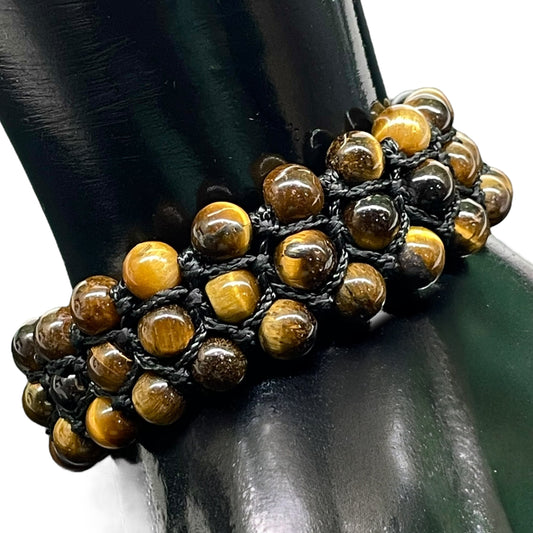 Handmade 7mm Natural Tiger Eye Beads Bracelet – Adjustable Macrame Unisex Jewelry