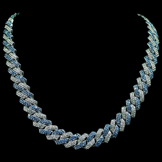 Two-Tone Blue & Silver Iced Cuban Link Chain – Urban Luxe Edition
