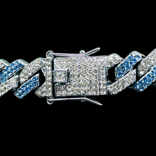 Two-Tone Blue & Silver Iced Cuban Link Chain – Urban Luxe Edition