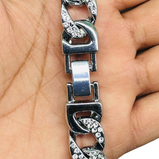Iced Out Silver Cuban Link Chain with Luxury-Inspired Clasp