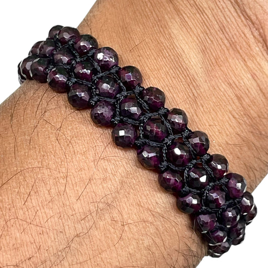 Handmade 5mm Natural Garnet Beads Bracelet – Adjustable Macrame Unisex Jewelry