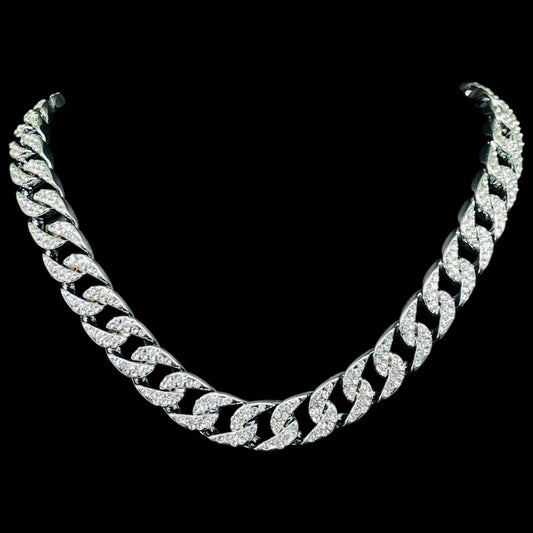 Iced out Star Round Pendant with Chain Hip Hop Luxe Set White Gold Polish