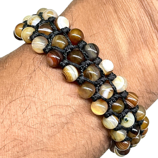 Handmade Agate Bracelet – 6mm Natural Stone Beads Adjustable Macrame Boho Unisex Jewelry