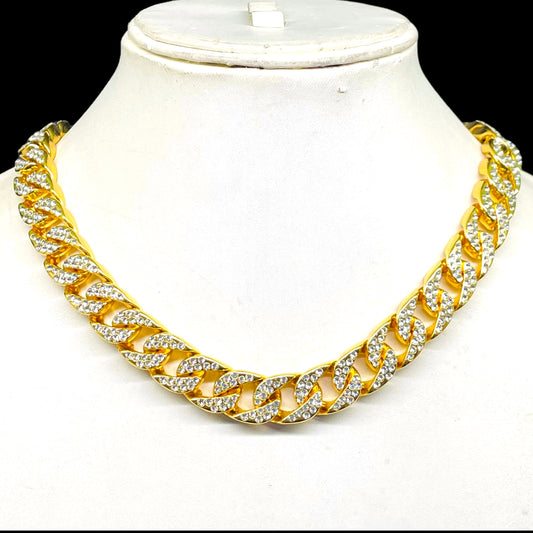 Iced out Star Round Pendant with Chain Hip Hop Luxe Set Yellow Gold Polish