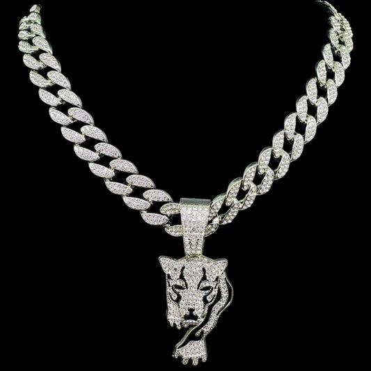 Iced out Walking Tiger Pendant with Chain Hip Hop Luxe Set