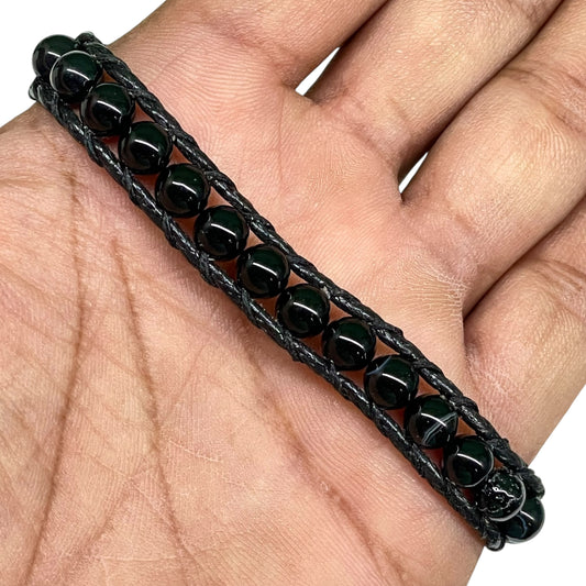 Handmade 6mm Black Onyx Bead Bracelet – Adjustable Macramé Protection Jewelry