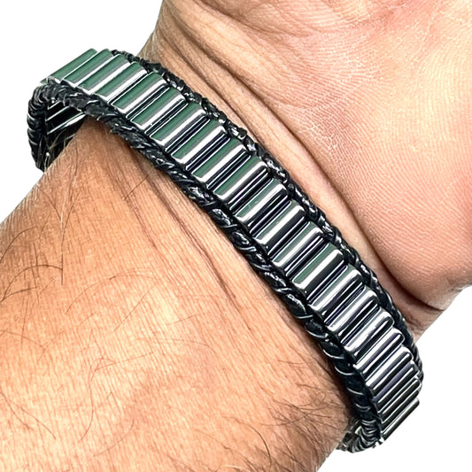 Handmade Black Hematite Bracelet – 8mm Beads, Adjustable Macrame, Unisex Healing Jewelry