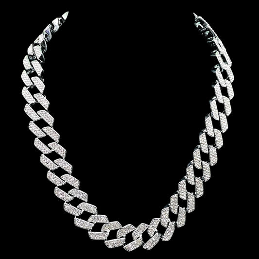 Iced out 17mm Luxe Cuban Chain Hip Hop 21 Inches White Gold Polish