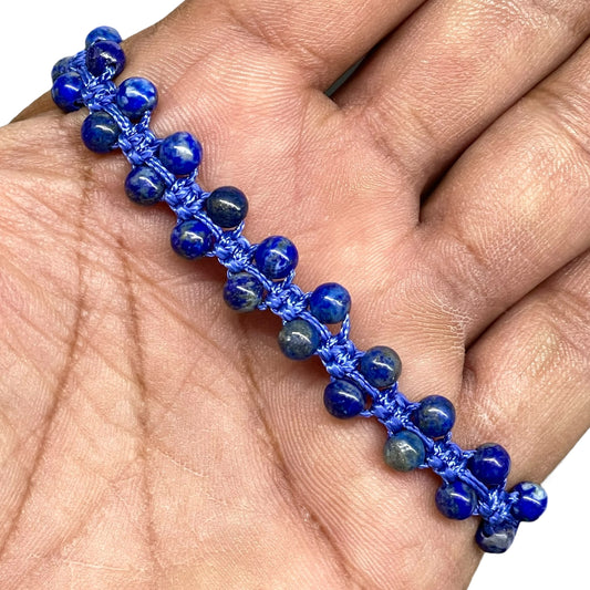 Handmade Natural Lapis Lazuli Bracelet – 4.5mm Beads Blue Macramé Jewelry Gift