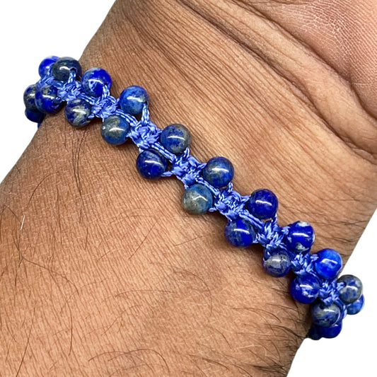 Handmade Natural Lapis Lazuli Bracelet – 4.5mm Beads Blue Macramé Jewelry Gift