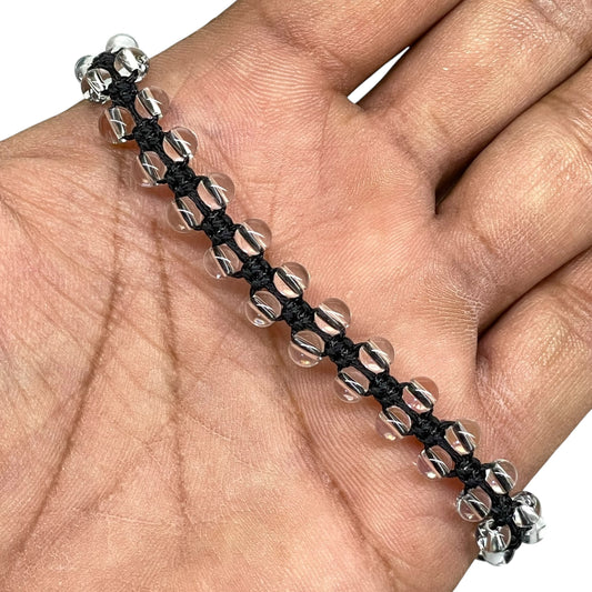 Handmade Adjustable White Quartz Bracelet – 4mm Beads Macramé Design Unisex