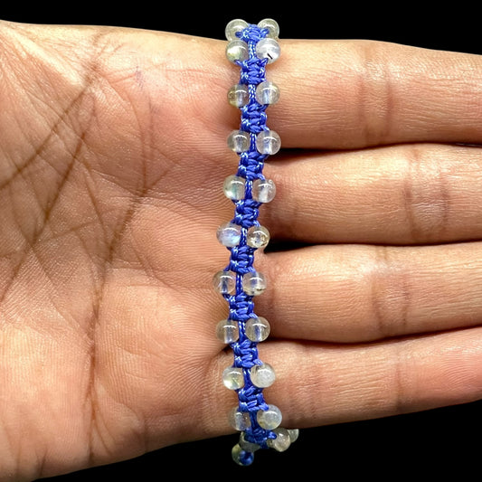 Natural Labradorite Bracelet – 4mm Beads Handmade Macrame Blue Cord Healing Crystal Jewelry