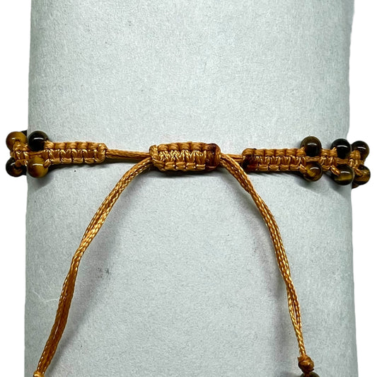 Handmade Tiger Eye Bracelet – 4mm Natural Stone Beads Macrame Adjustable Brown Cord Jewelry
