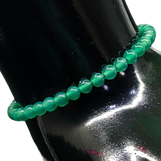Natural Green Onyx Bracelet – 4mm Round Beads | Adjustable Macrame Unisex Jewelry