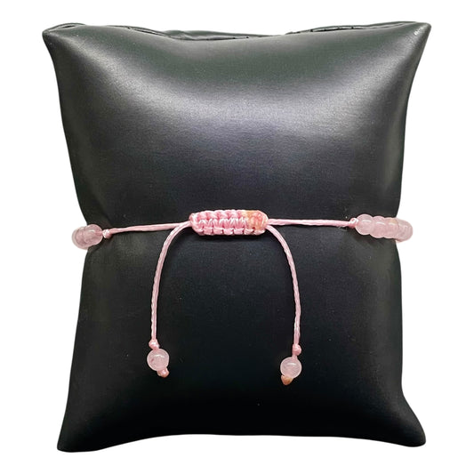 Natural Rose Quartz Bracelet – 4mm Round Beads | Adjustable Macrame Unisex Jewelry