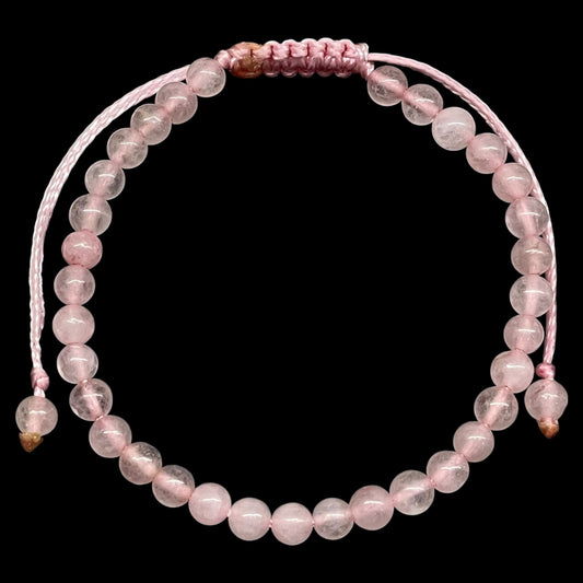 Natural Rose Quartz Bracelet – 4mm Round Beads | Adjustable Macrame Unisex Jewelry