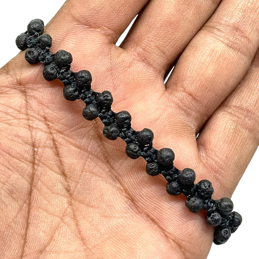 Handmade Lava Stone Bracelet – 4mm Beads | Adjustable Macrame Black Cord Unisex Jewelry
