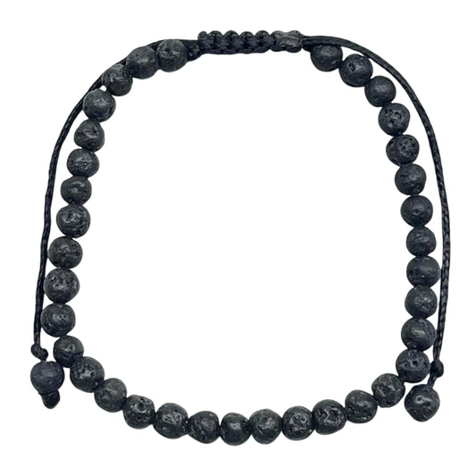Handmade Black Lava Stone Bracelet – 4mm Beads | Adjustable Macrame Unisex Jewelry