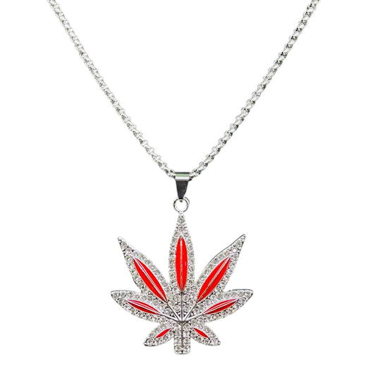 Iced Out Red Leaf Pendant Necklace – Urban Bling Statement Chain