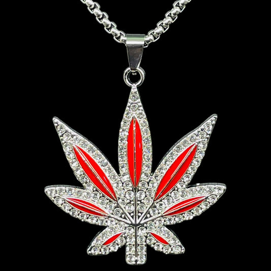 Iced Out Red Leaf Pendant Necklace – Urban Bling Statement Chain