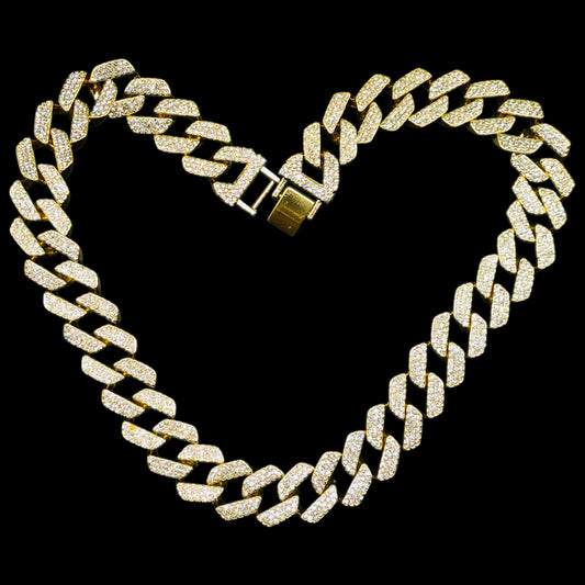 Iced out 17mm Luxe Cuban Chain Hip Hop 21 Inches Yellow Gold Polish