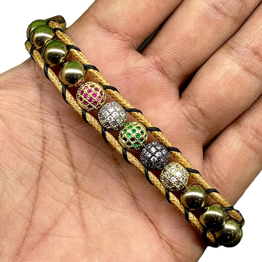 Handmade Multi-Color Beaded Bracelet – 7.5 Inch | Sparkling CZ Disco Ball Beads