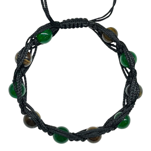 Handmade Onyx & Tiger Eye Bracelet – 8mm Beads | Adjustable Black Braided Cord Unisex Jewelry