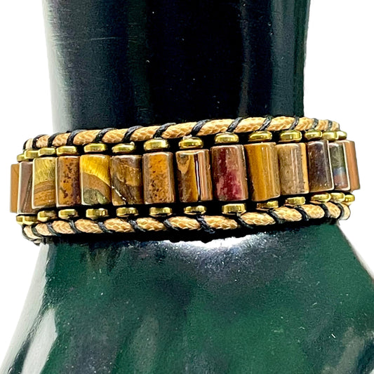 Handmade 7.5" Tiger Eye Bracelet – Multi-Tone Natural Barrel Beads on Durable Cord