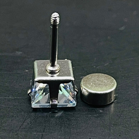 Princess-Cut Solitaire Stud Earring – Sterling Silver