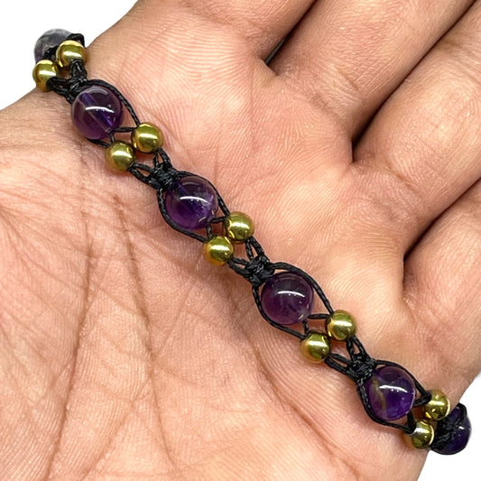 Handmade Amethyst Bracelet – 7.5" | 7mm Natural Gemstone Beads in Macrame Braided Design