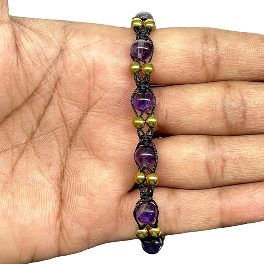 Handmade Amethyst Bracelet – 7.5" | 7mm Natural Gemstone Beads in Macrame Braided Design