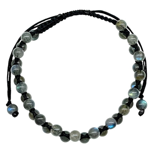 Handmade Labradorite Bracelet – 7.5" | 5mm Natural Gemstone Beads in Adjustable Macrame Design