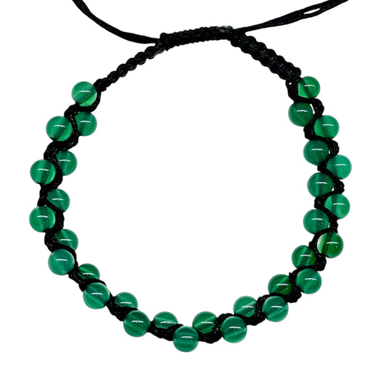 Handmade Onyx Bracelet – 7.5" | 4mm Natural Gemstone Beads in Adjustable Macrame Black Cord