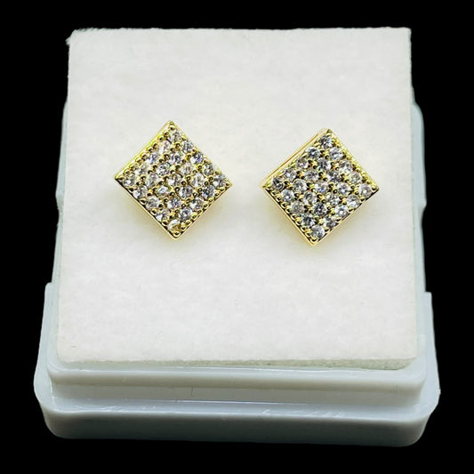 Elegant Gold-Tone Square Diamond Stud Earrings