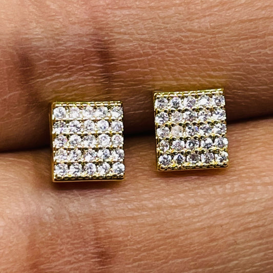 Elegant Gold-Tone Square Diamond Stud Earrings