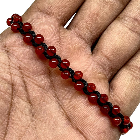 Handmade Onyx Bracelet – 4mm Natural Gemstone Beads | Adjustable Macrame Design with Black Cord