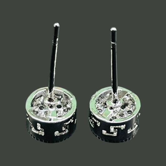 Classic Round Crystal Stud Earrings – Silver Tone