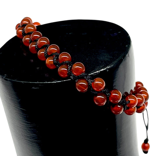 Handmade Onyx Bracelet – 4mm Natural Gemstone Beads | Adjustable Macrame Design with Black Cord