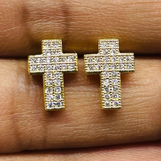 Gold-Tone Cross Stud Earrings with Sparkling Crystals