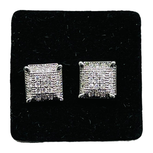 Silver-Tone Square Pavé Stud Earrings with Crystal Accents