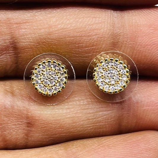 Gold-Tone Round Cluster Stud Earrings with Clear Crystals