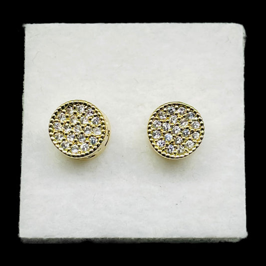 Classic Gold Round Pave CZ Stud Earrings
