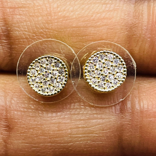 Classic Gold Round Pave CZ Stud Earrings